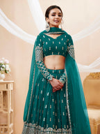 Jyoti Fashion Women's Teal Blue Georgette Sequins Zari Embroidered Lehenga Choli & Dupatta