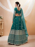 Jyoti Fashion Women's Teal Blue Georgette Sequins Zari Embroidered Lehenga Choli & Dupatta
