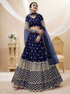 Jyoti Fashion Women's Navy Blue Georgette Sequins Zari Embroidered Lehenga Choli & Dupatta