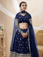 Jyoti Fashion Women's Navy Blue Georgette Sequins Zari Embroidered Lehenga Choli & Dupatta