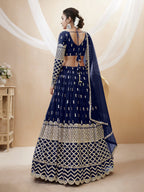 Jyoti Fashion Women's Navy Blue Georgette Sequins Zari Embroidered Lehenga Choli & Dupatta