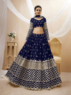 Jyoti Fashion Women's Navy Blue Georgette Sequins Zari Embroidered Lehenga Choli & Dupatta