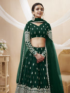 Jyoti Fashion Women's Green Georgette Sequins Zari Embroidered Lehenga Choli & Dupatta