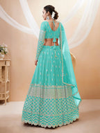 Jyoti Fashion Women's Sky Blue Georgette Sequins Zari Embroidered Lehenga Choli & Dupatta