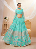 Jyoti Fashion Women's Sky Blue Georgette Sequins Zari Embroidered Lehenga Choli & Dupatta