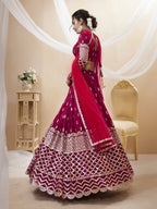 Jyoti Fashion Women's Hot Pink Georgette Sequins Zari Embroidered Lehenga Choli & Dupatta