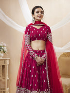Jyoti Fashion Women's Hot Pink Georgette Sequins Zari Embroidered Lehenga Choli & Dupatta