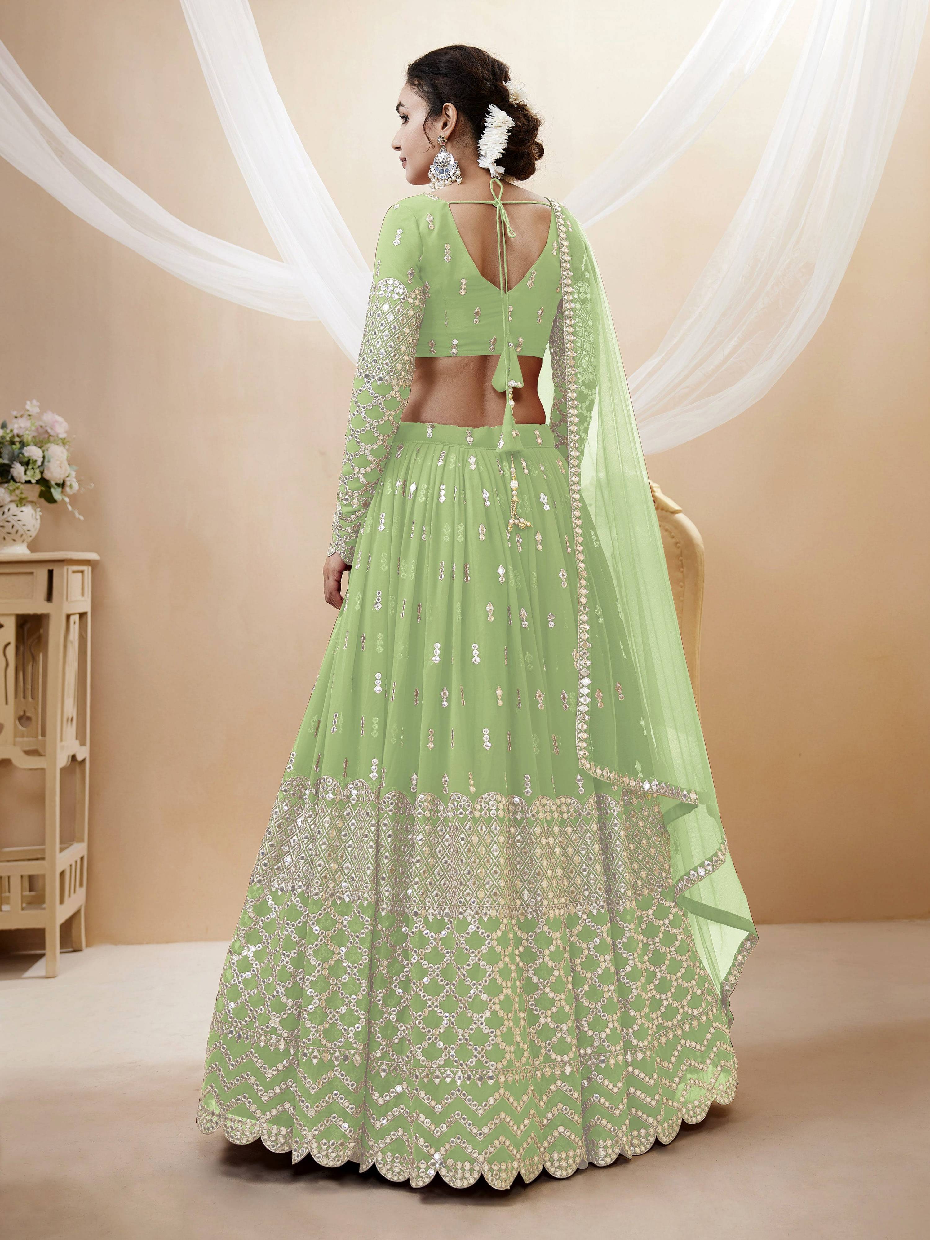 Jyoti Fashion Women's Pista Georgette Sequins Zari Embroidered Lehenga Choli & Dupatta