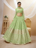 Jyoti Fashion Women's Pista Georgette Sequins Zari Embroidered Lehenga Choli & Dupatta