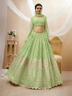 Jyoti Fashion Women's Pista Georgette Sequins Zari Embroidered Lehenga Choli & Dupatta