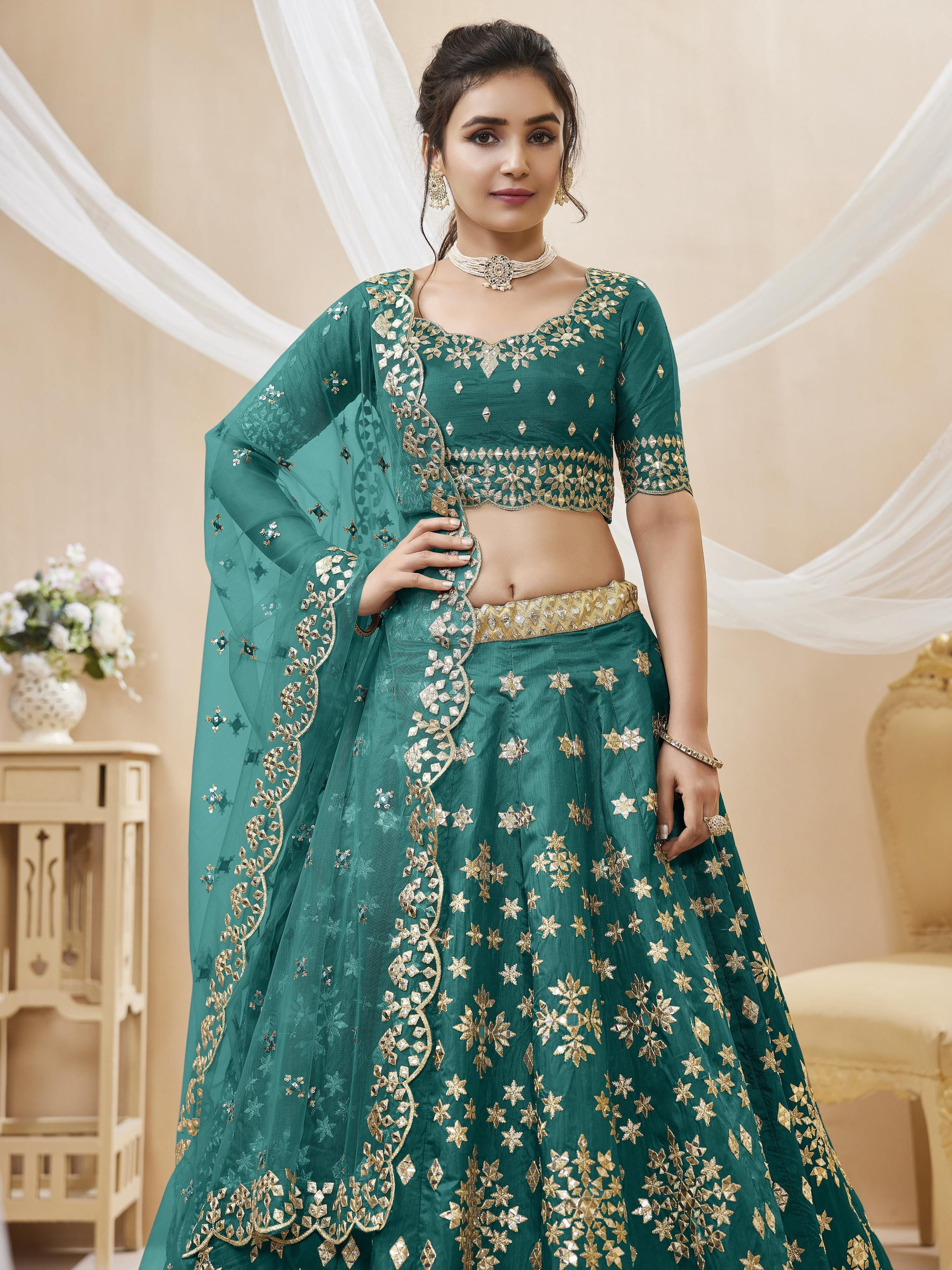 Jyoti Fashion Women's Green Art Silk Sequins with Foil & Zari Embroidered Lehenga Choli & Dupatta