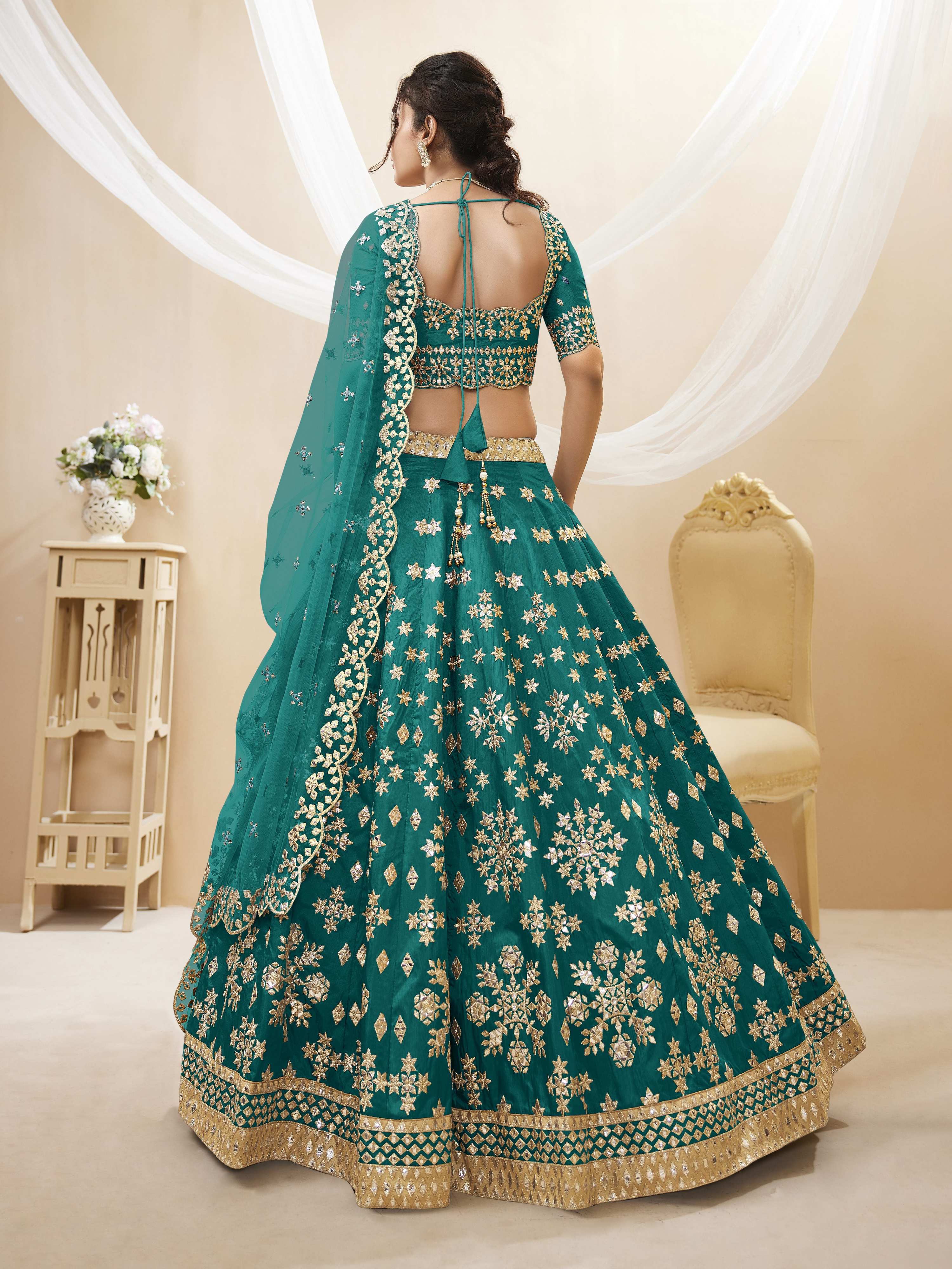 Jyoti Fashion Women's Green Art Silk Sequins with Foil & Zari Embroidered Lehenga Choli & Dupatta