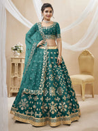 Jyoti Fashion Women's Green Art Silk Sequins with Foil & Zari Embroidered Lehenga Choli & Dupatta