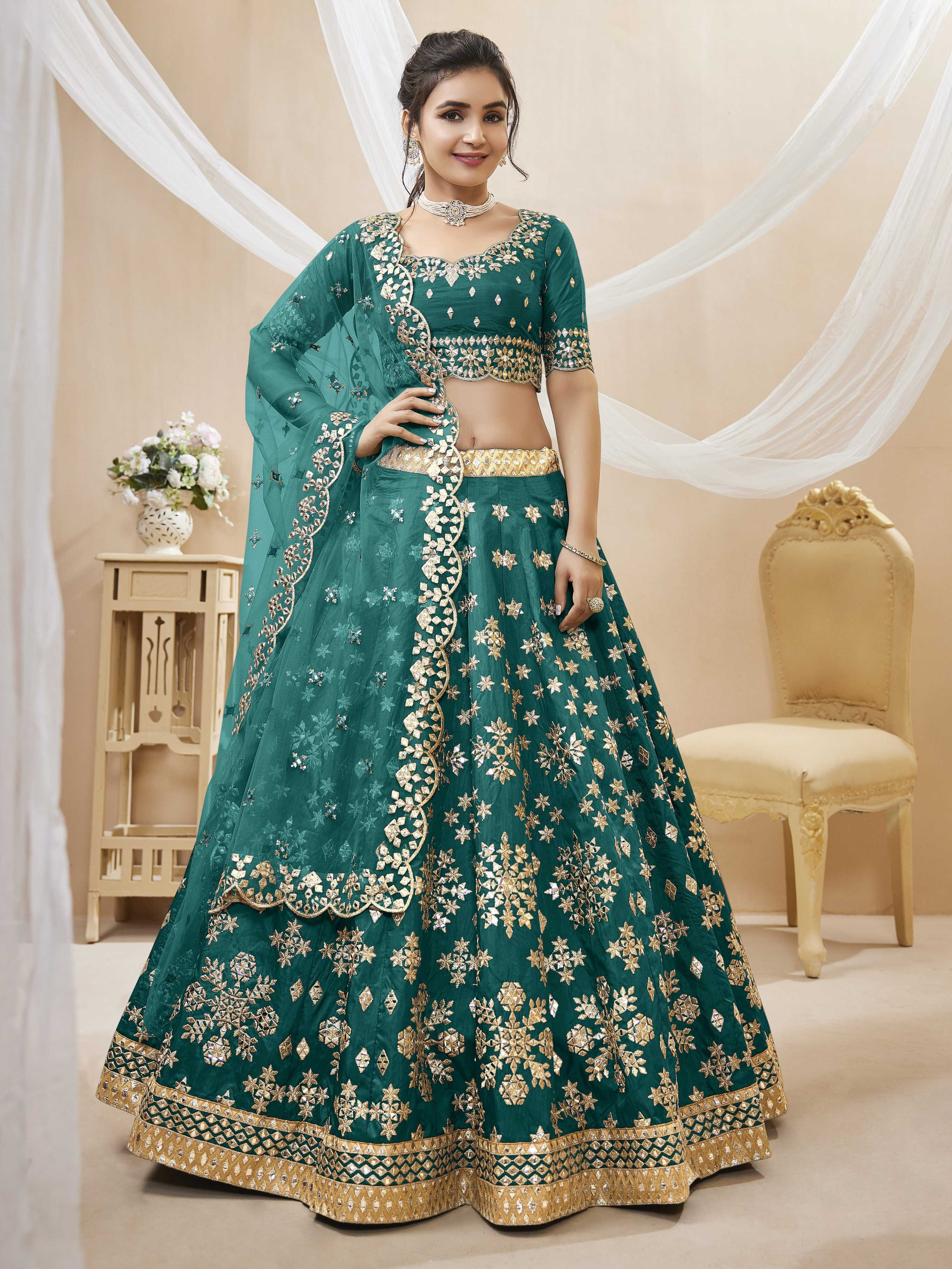 Jyoti Fashion Women's Green Art Silk Sequins with Foil & Zari Embroidered Lehenga Choli & Dupatta