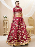 Jyoti Fashion Women's Red Art Silk Sequins with Foil & Zari Embroidered Lehenga Choli & Dupatta
