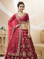 Jyoti Fashion Women's Red Art Silk Sequins with Foil & Zari Embroidered Lehenga Choli & Dupatta