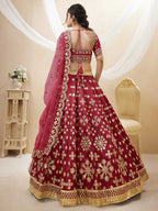 Jyoti Fashion Women's Red Art Silk Sequins with Foil & Zari Embroidered Lehenga Choli & Dupatta