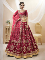 Jyoti Fashion Women's Red Art Silk Sequins with Foil & Zari Embroidered Lehenga Choli & Dupatta