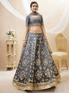 Jyoti Fashion Women's Grey Art Silk Sequins with Foil & Zari Embroidered Lehenga Choli & Dupatta