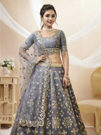Jyoti Fashion Women's Grey Art Silk Sequins with Foil & Zari Embroidered Lehenga Choli & Dupatta