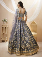 Jyoti Fashion Women's Grey Art Silk Sequins with Foil & Zari Embroidered Lehenga Choli & Dupatta