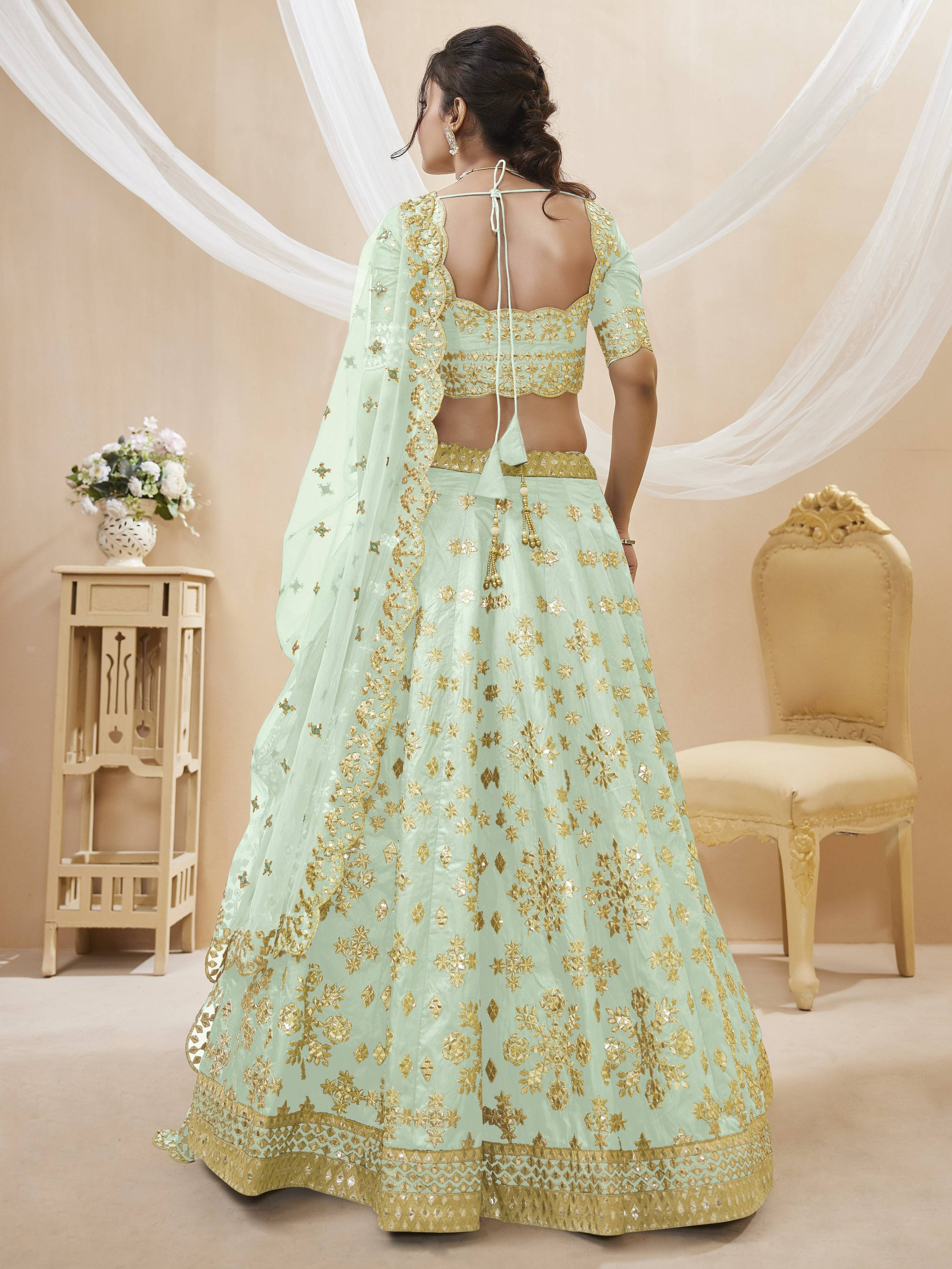 Jyoti Fashion Women's Pista Art Silk Sequins with Foil & Zari Embroidered Lehenga Choli & Dupatta