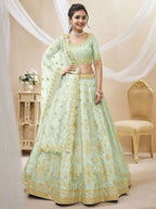 Jyoti Fashion Women's Pista Art Silk Sequins with Foil & Zari Embroidered Lehenga Choli & Dupatta