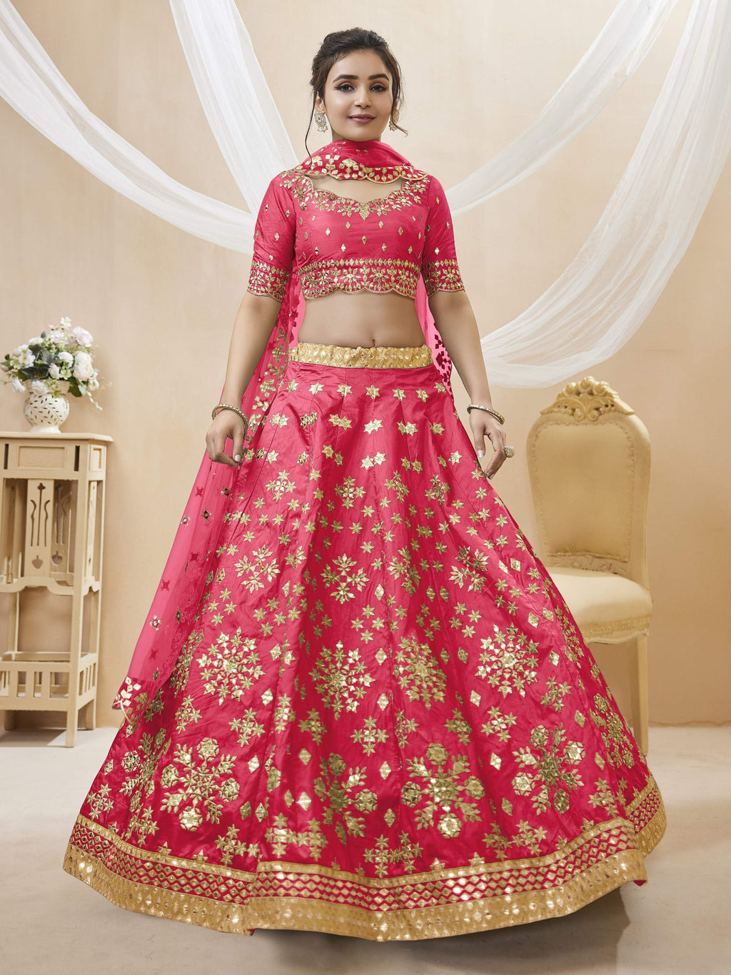 Jyoti Fashion Women's Pink Art Silk Sequins with Foil & Zari Embroidered Lehenga Choli & Dupatta