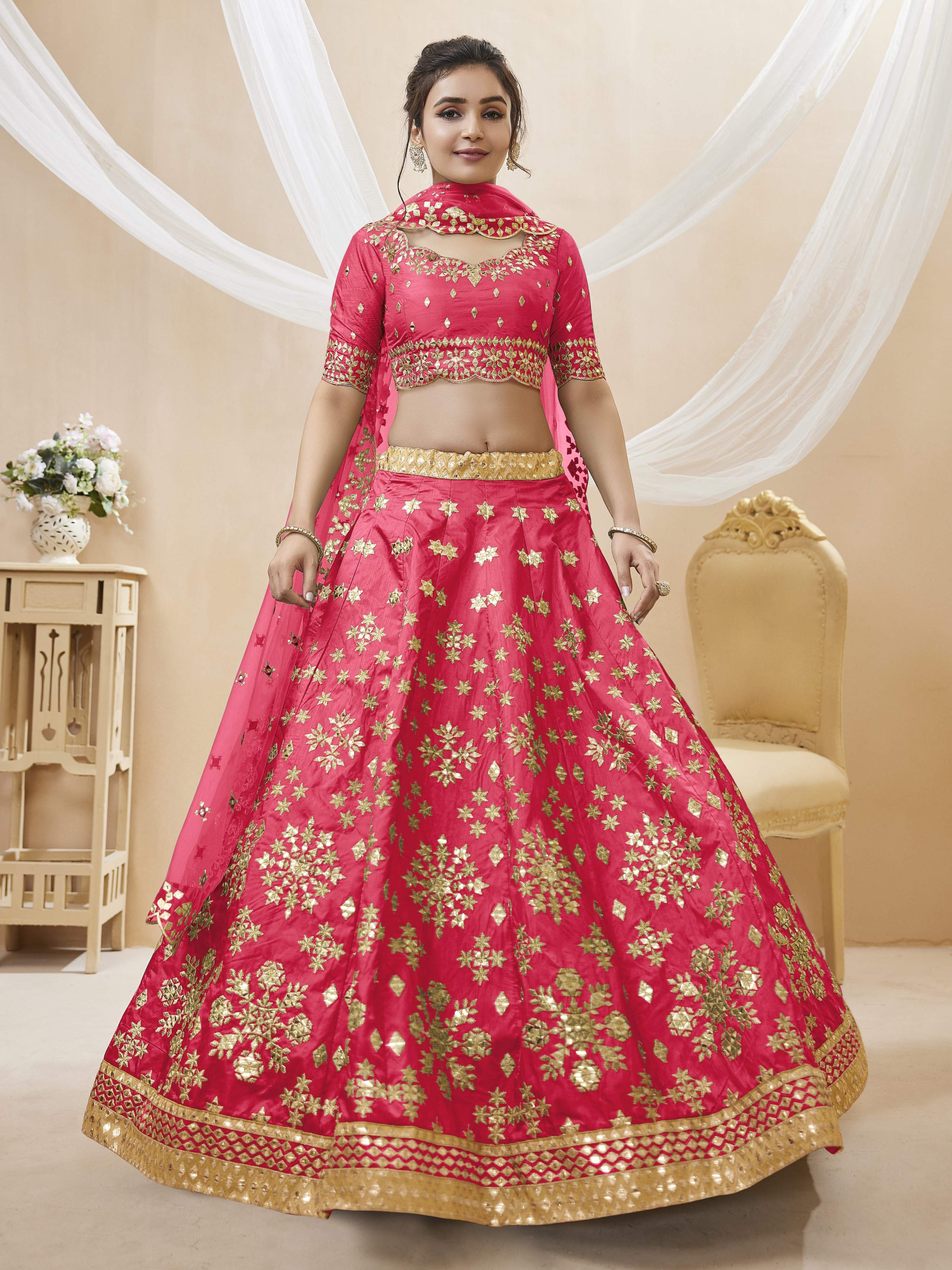 Jyoti Fashion Women's Pink Art Silk Sequins with Foil & Zari Embroidered Lehenga Choli & Dupatta