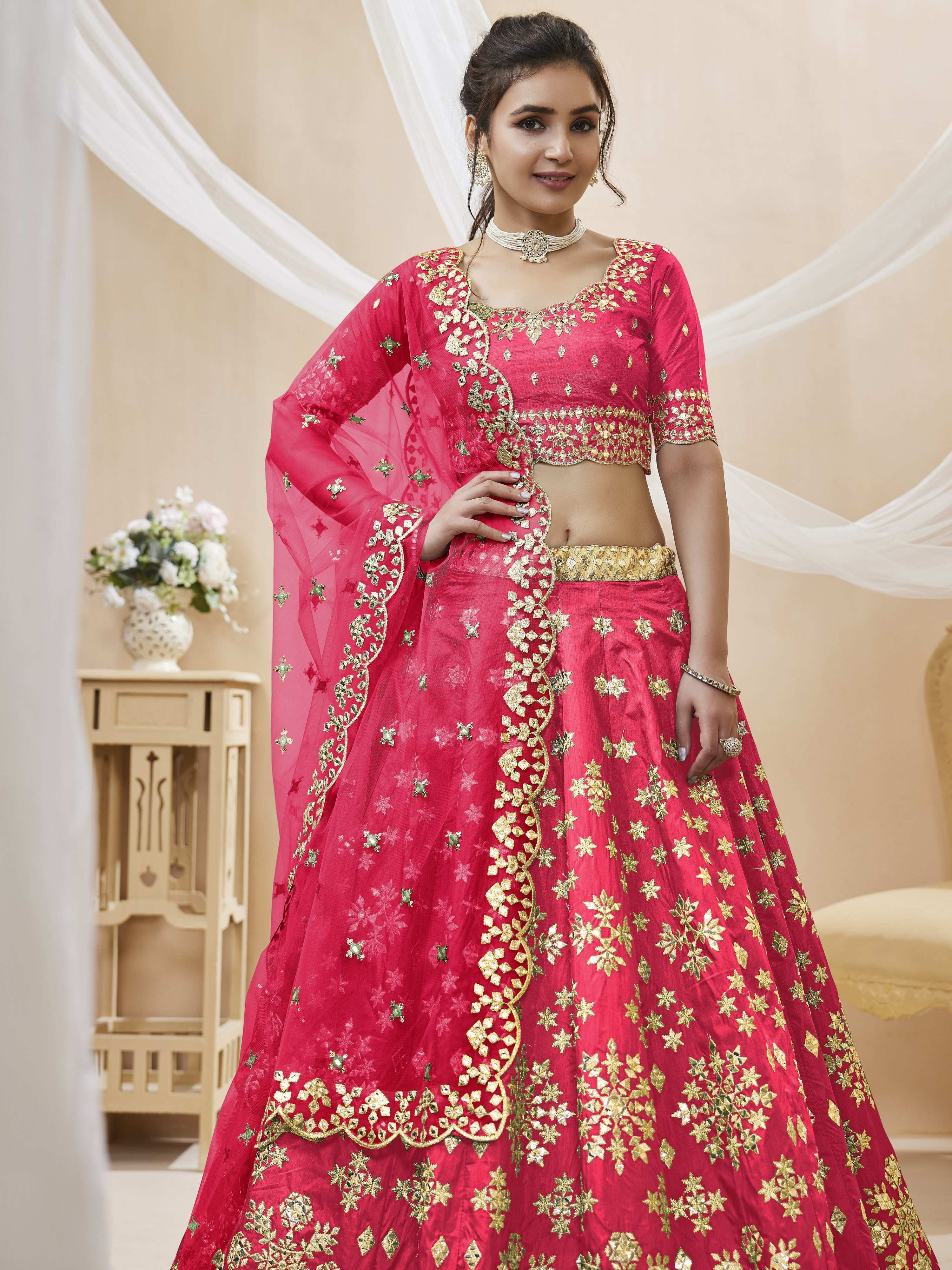 Jyoti Fashion Women's Pink Art Silk Sequins with Foil & Zari Embroidered Lehenga Choli & Dupatta