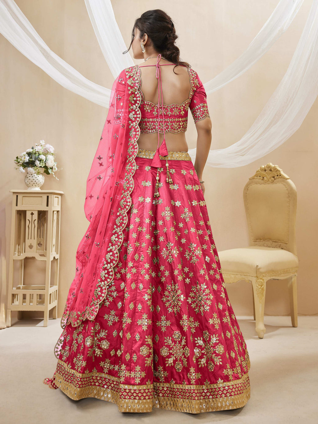 Jyoti Fashion Women's Pink Art Silk Sequins with Foil & Zari Embroidered Lehenga Choli & Dupatta