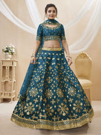 Jyoti Fashion Women's Blue Art Silk Sequins with Foil & Zari Embroidered Lehenga Choli & Dupatta