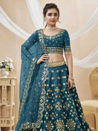 Jyoti Fashion Women's Blue Art Silk Sequins with Foil & Zari Embroidered Lehenga Choli & Dupatta