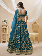 Jyoti Fashion Women's Blue Art Silk Sequins with Foil & Zari Embroidered Lehenga Choli & Dupatta