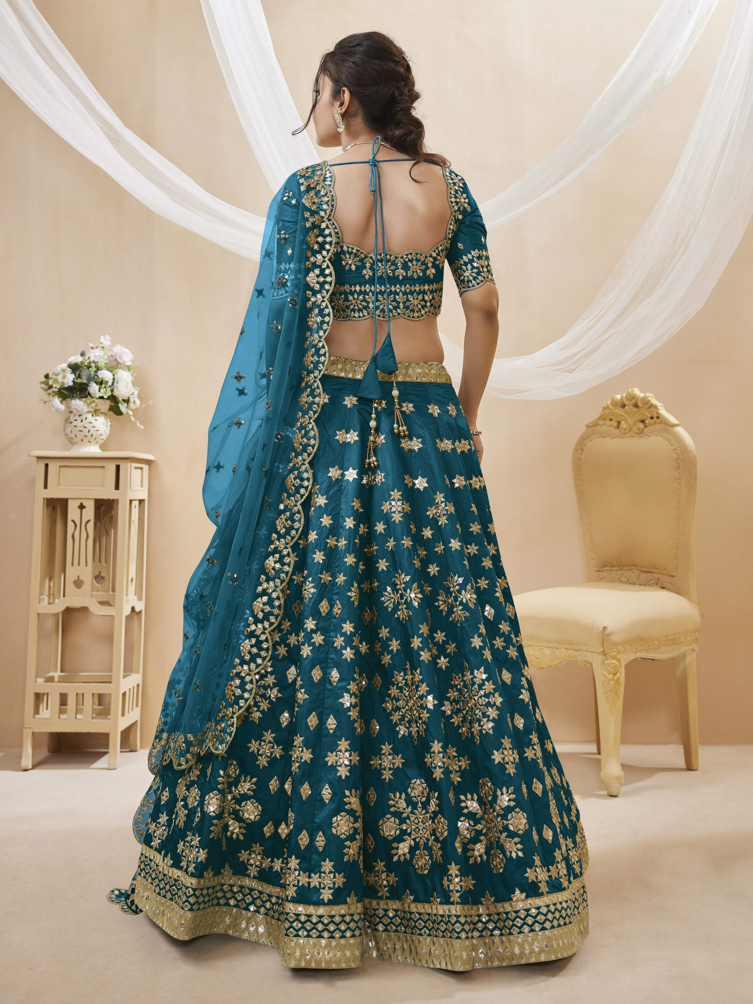 Jyoti Fashion Women's Blue Art Silk Sequins with Foil & Zari Embroidered Lehenga Choli & Dupatta