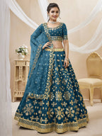 Jyoti Fashion Women's Blue Art Silk Sequins with Foil & Zari Embroidered Lehenga Choli & Dupatta