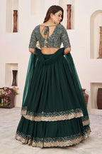 Jyoti Fashion Women's Green Georgette Sequins Zari Embroidered Lehenga Choli & Dupatta