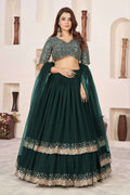 Jyoti Fashion Women's Green Georgette Sequins Zari Embroidered Lehenga Choli & Dupatta