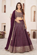 Jyoti Fashion Women's Wine Georgette Sequins Zari Embroidered Lehenga Choli & Dupatta