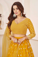 Jyoti Fashion Women's Yellow Georgette Multi Colored Thread with Sequins Embroidered Lehenga Choli & Dupatta