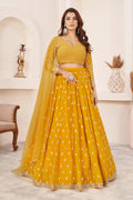Jyoti Fashion Women's Yellow Georgette Multi Colored Thread with Sequins Embroidered Lehenga Choli & Dupatta