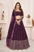 Jyoti Fashion Women's Wine Georgette Sequins Zari Embroidered Lehenga Choli & Dupatta