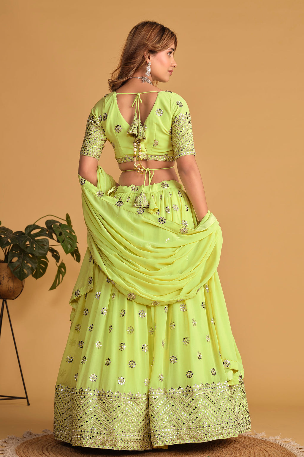 Jyoti Fashion Women's Neon Georgette Sequins Zari Embroidered Lehenga Choli & Dupatta