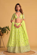 Jyoti Fashion Women's Neon Georgette Sequins Zari Embroidered Lehenga Choli & Dupatta