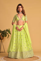 Jyoti Fashion Women's Neon Georgette Sequins Zari Embroidered Lehenga Choli & Dupatta