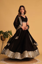 Jyoti Fashion Women's Black Georgette Sequins Zari Embroidered Lehenga Choli & Dupatta