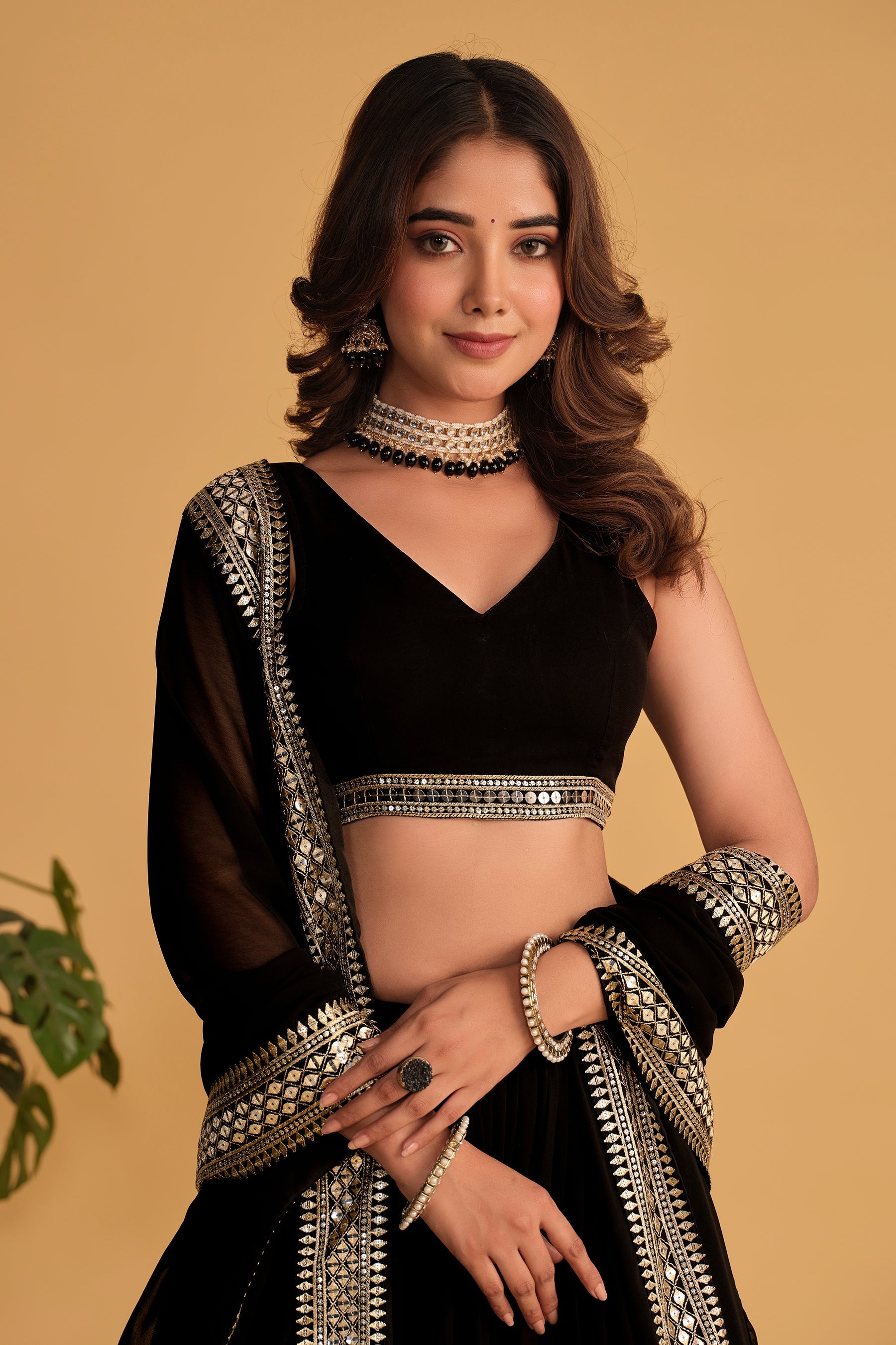 Jyoti Fashion Women's Black Georgette Sequins Zari Embroidered Lehenga Choli & Dupatta