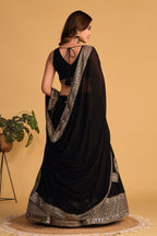 Jyoti Fashion Women's Black Georgette Sequins Zari Embroidered Lehenga Choli & Dupatta