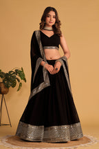 Jyoti Fashion Women's Black Georgette Sequins Zari Embroidered Lehenga Choli & Dupatta