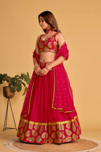 Jyoti Fashion Women's Pink Georgette Sequins Zari Embroidered Lehenga Choli & Dupatta